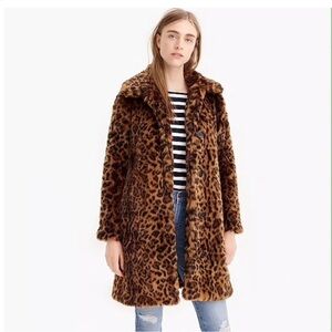 J Crew faux fur leopard coat.